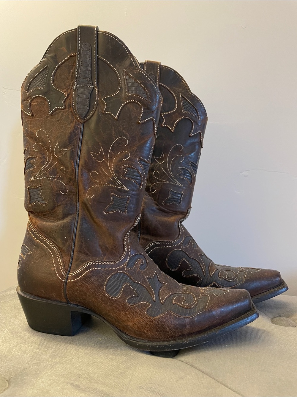 J.B. Dillon Brown Embroidered Western Cowboy Boots Womens sz 8